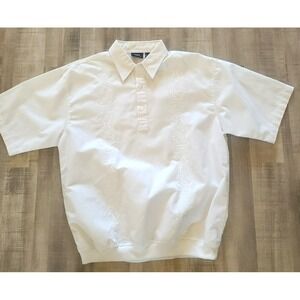 Vintage Men's Polo White Shirt Med Embroidered Elastic stretch bottom SRT Easy C